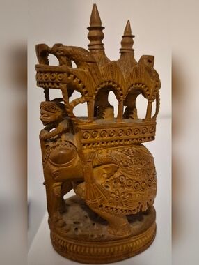 Hand-Carved Wooden Elephant Statue - Brown Home Art Decor